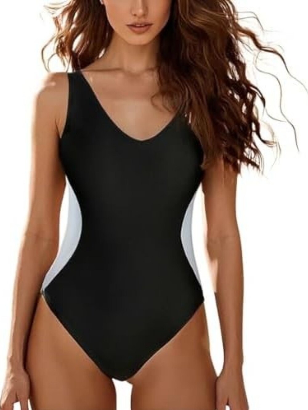 Black & White Slimming Tummy Control One Piece Swimsuit Sz Medium Lace Up Back